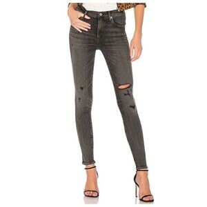 AGOLDE Sophie High Rise Skinny Jeans Silence Grey Distressed Size 26
